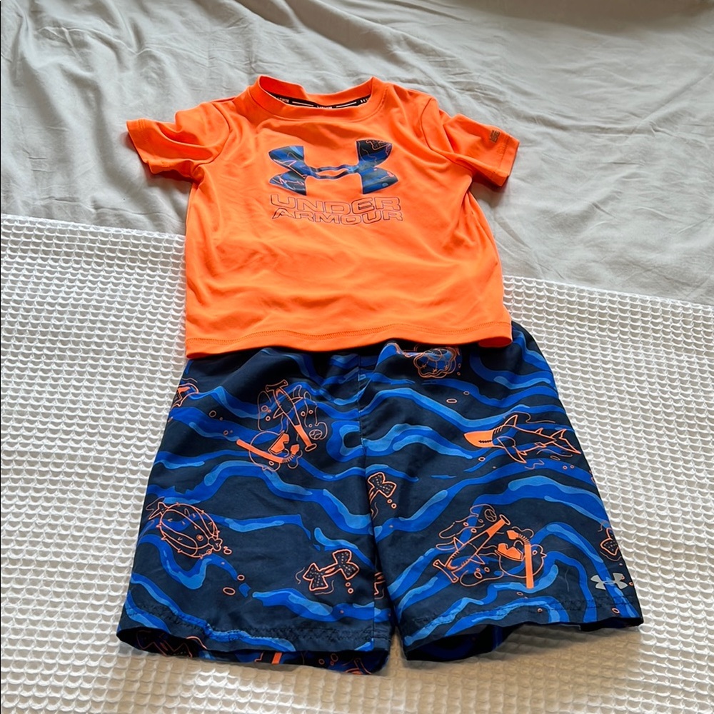 Under Armour Orange and Blue Rashguard Swim Set